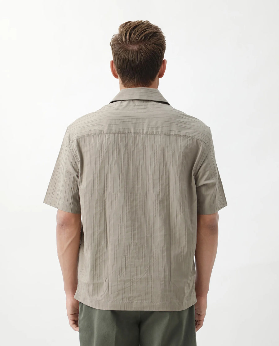 Rare Rabbit Men's Jern Dusky Grey Cotton Striped Print Relaxed Fit Half Sleeve Collared Shirt
