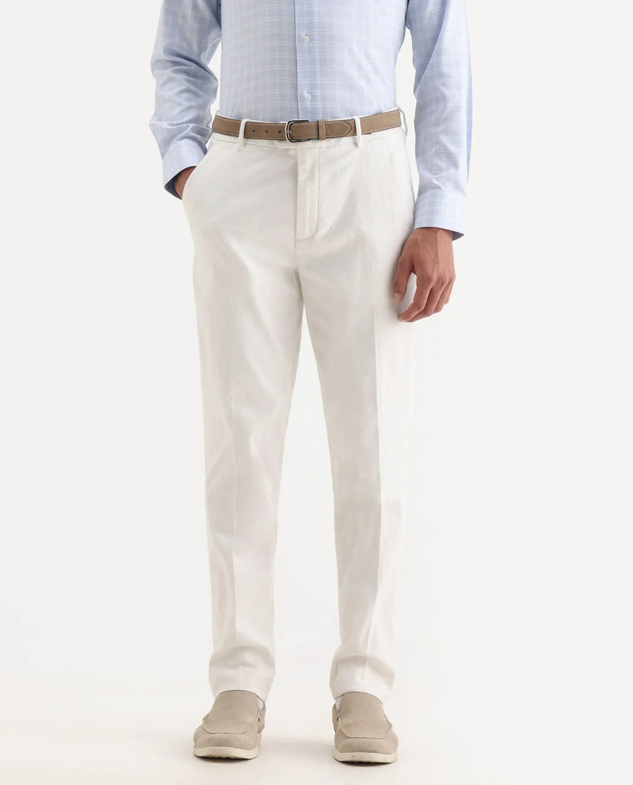 Rare Rabbit Men's Jes Off White Cotton Blend Jacquard Relaxed Fit Trouser
