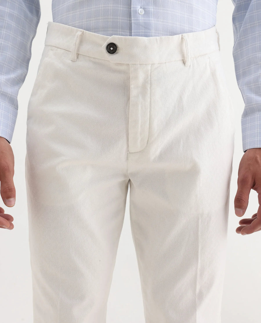Rare Rabbit Men's Jes Off White Cotton Blend Jacquard Relaxed Fit Trouser