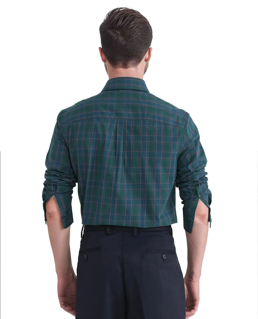 Rare Rabbit Men's Jessen Blue Checked Print Regular Fit Full Sleeve Collared Shirt