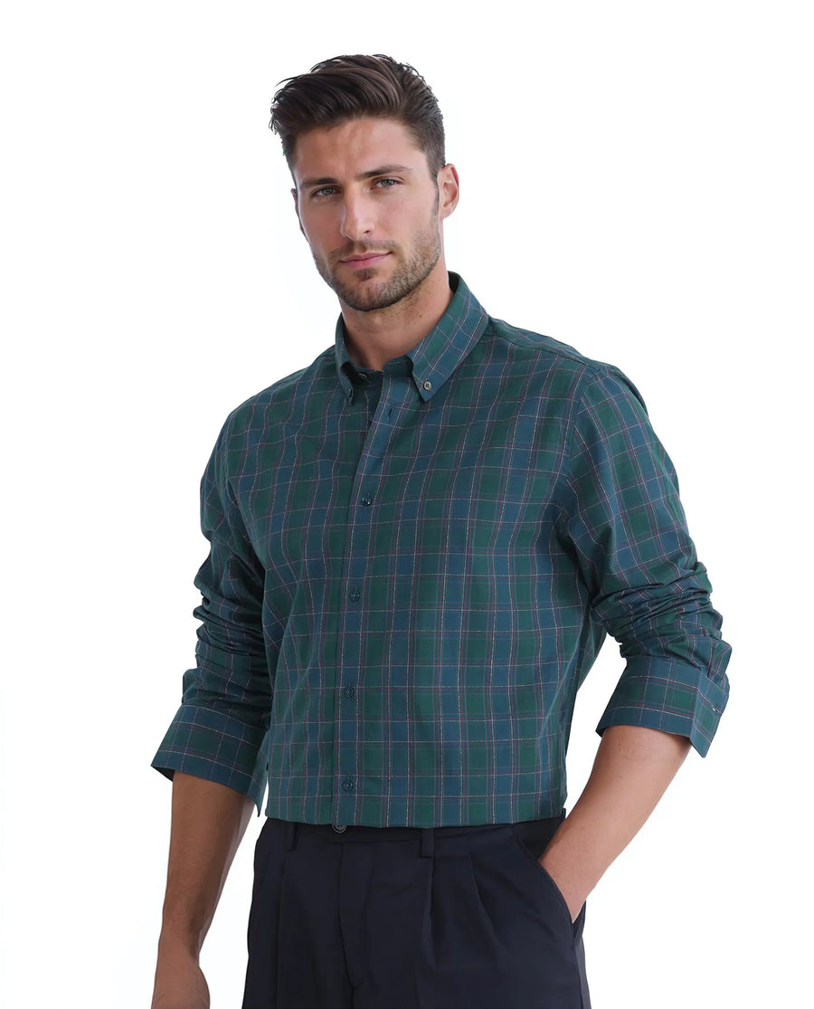 Rare Rabbit Men's Jessen Blue Checked Print Regular Fit Full Sleeve Collared Shirt