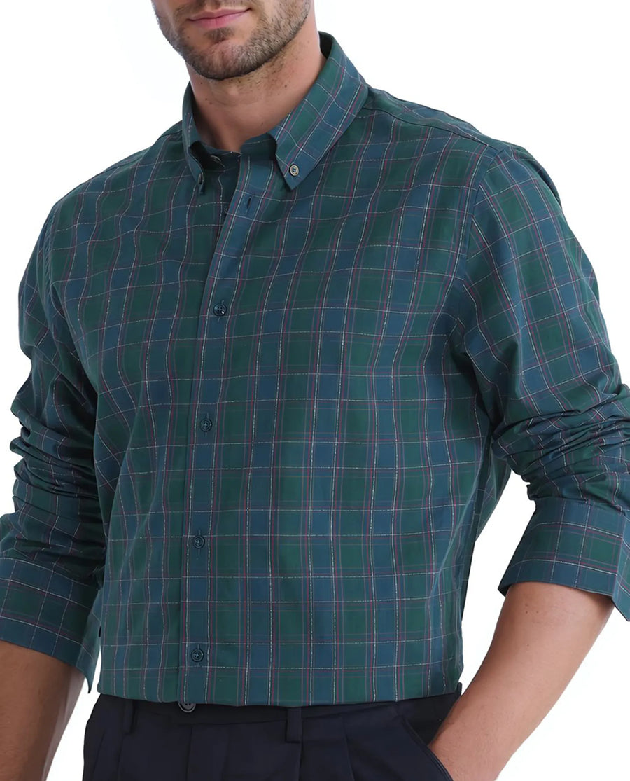 Rare Rabbit Men's Jessen Blue Checked Print Regular Fit Full Sleeve Collared Shirt