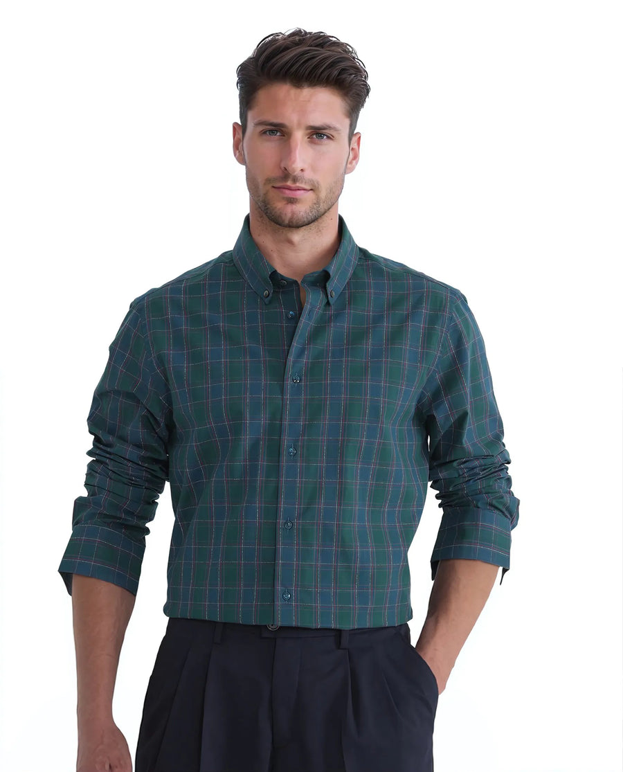 Rare Rabbit Men's Jessen Blue Checked Print Regular Fit Full Sleeve Collared Shirt