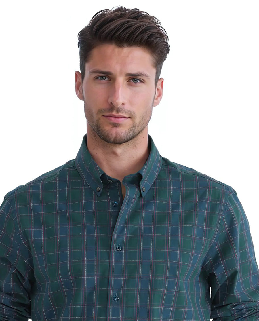 Rare Rabbit Men's Jessen Blue Checked Print Regular Fit Full Sleeve Collared Shirt