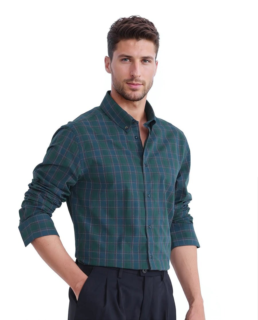 Rare Rabbit Men's Jessen Blue Checked Print Regular Fit Full Sleeve Collared Shirt