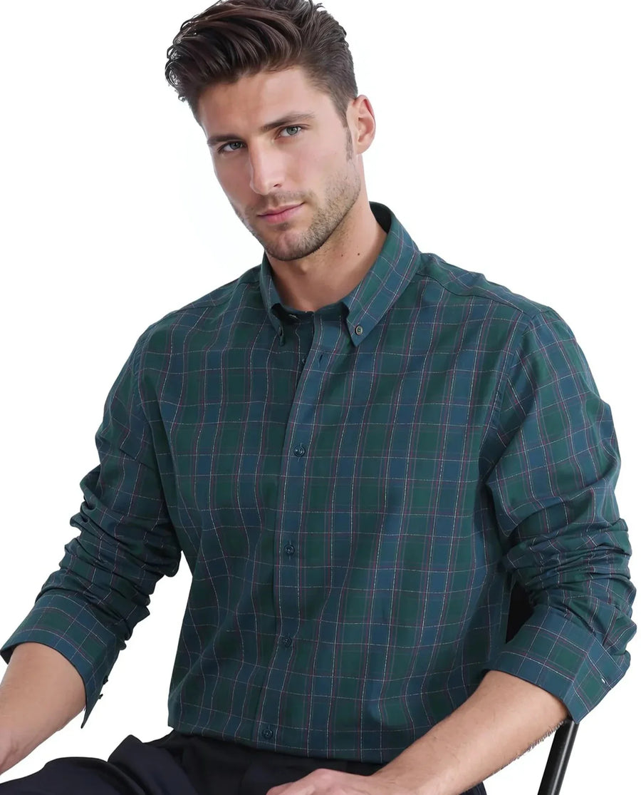 Rare Rabbit Men's Jessen Blue Checked Print Regular Fit Full Sleeve Collared Shirt