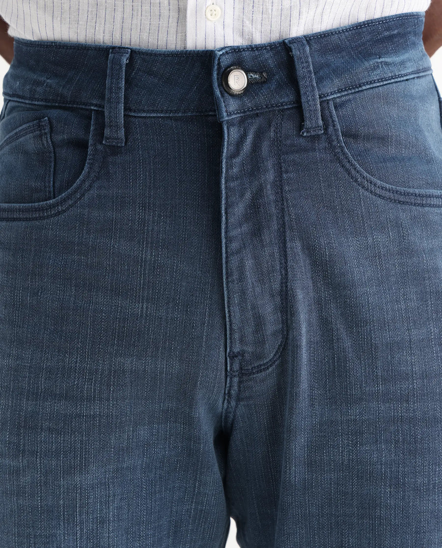 Rare Rabbit Men's Jett Light Blue Cotton Blend Plain Morris Regular Fit Jeans