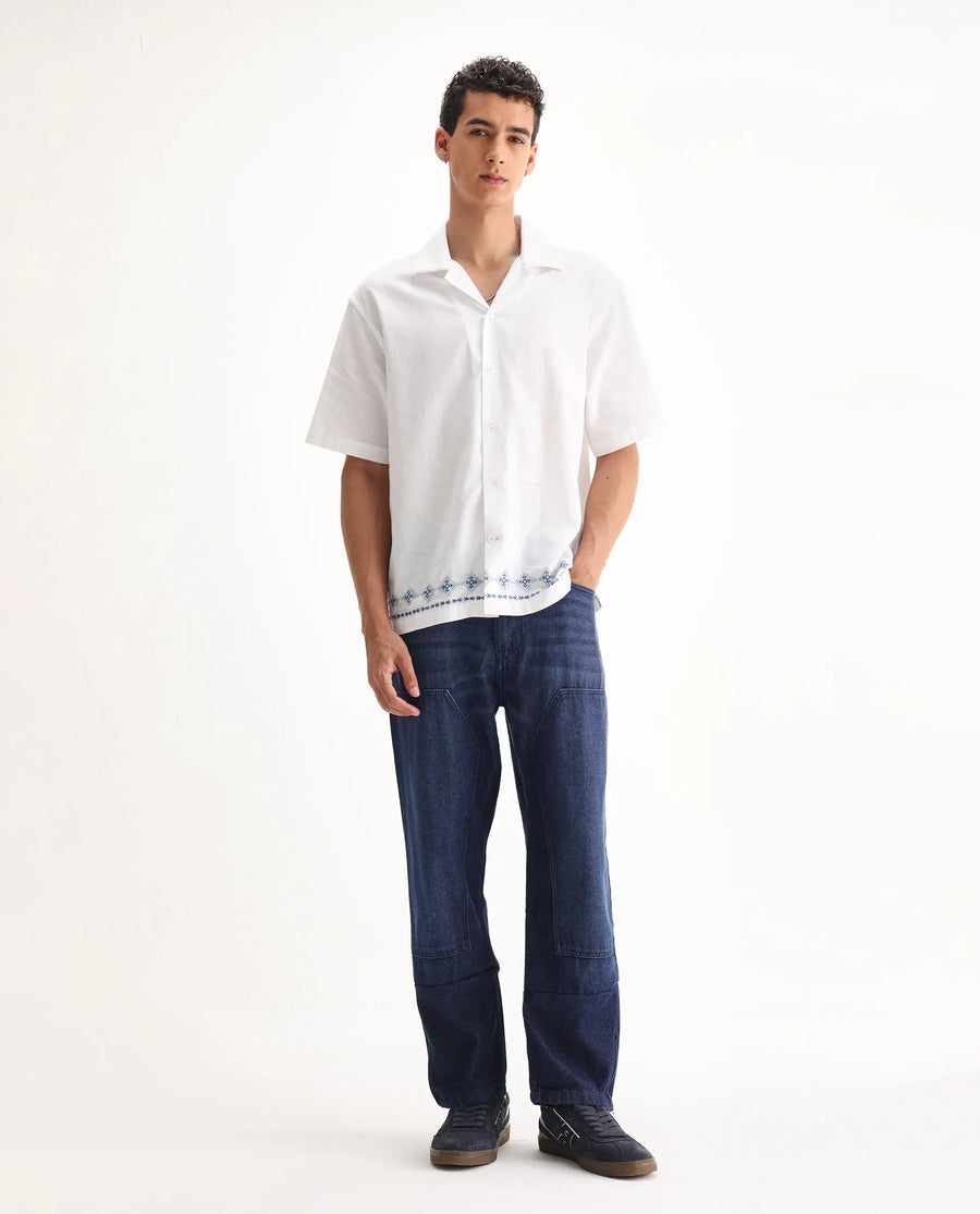 Rare Rabbit Men's Jettor Dark Blue Cotton Plain Relaxed Fit Jeans