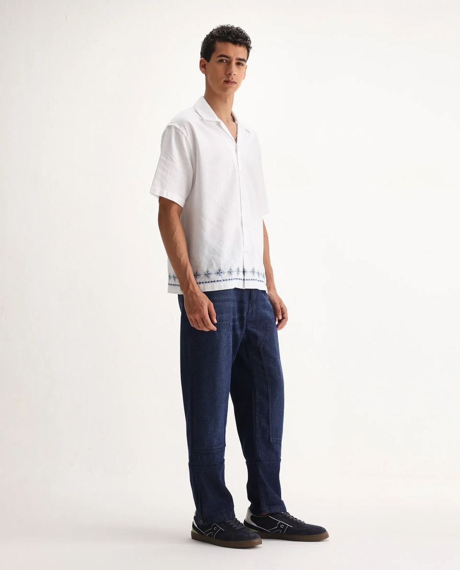 Rare Rabbit Men's Jettor Dark Blue Cotton Plain Relaxed Fit Jeans