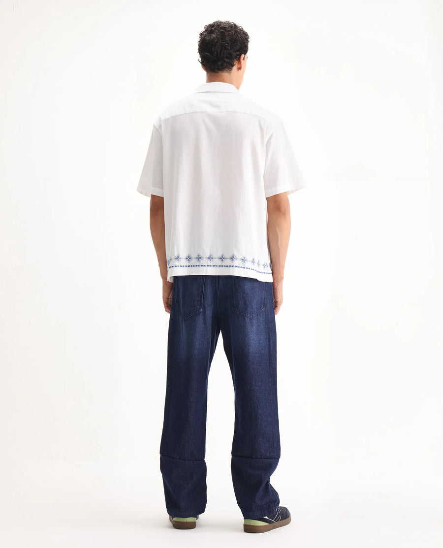 Rare Rabbit Men's Jettor Dark Blue Cotton Plain Relaxed Fit Jeans