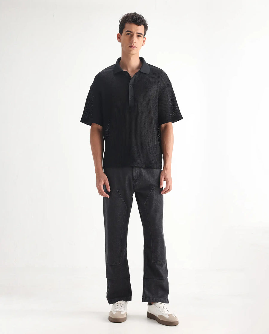 Rare Rabbit Men's Jettor Dark Grey Cotton Plain Relaxed Fit Jeans