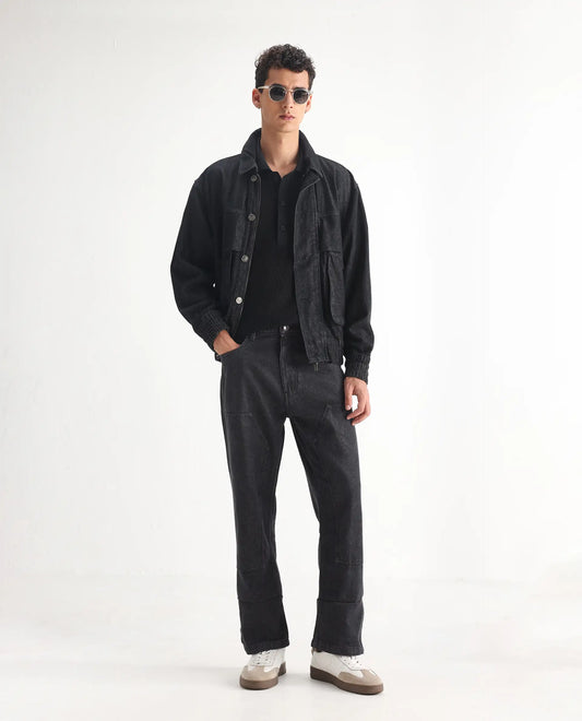 Rare Rabbit Men's Jettor Dark Grey Cotton Plain Relaxed Fit Jeans