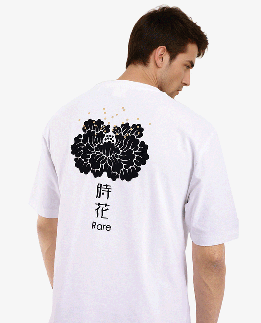 Rare Rabbit Men's Jika White Cotton Graphic Print Oversized Fit Half Sleeve Crew Neck T-Shirt