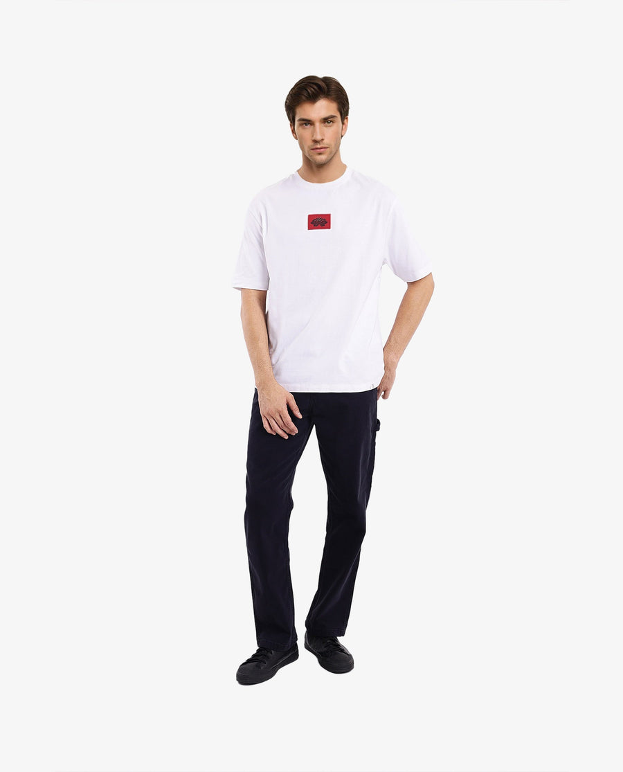 Rare Rabbit Men's Jika White Cotton Graphic Print Oversized Fit Half Sleeve Crew Neck T-Shirt