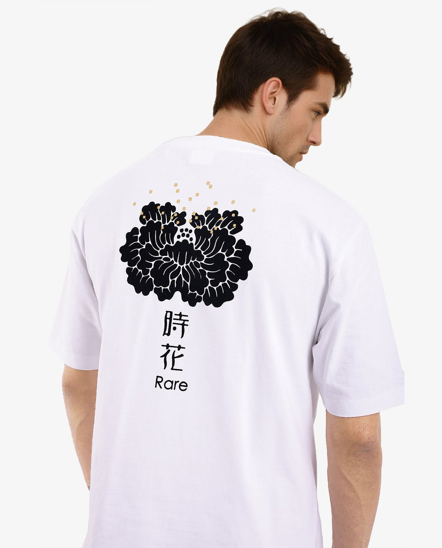 Rare Rabbit Men's Jika White Cotton Graphic Print Oversized Fit Half Sleeve Crew Neck T-Shirt