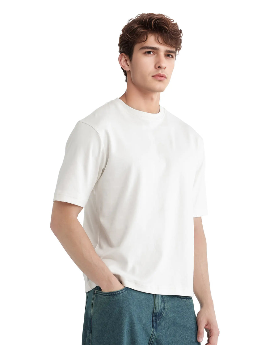 Rare Rabbit Men's Jino Off White Cotton Graphic Print Qlo Fit Half Sleeve Crew Neck T-Shirt