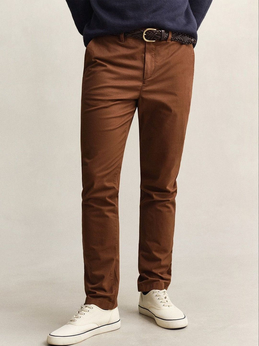 Gant Men Brown Solid Stretchable Slim Fit Trouser