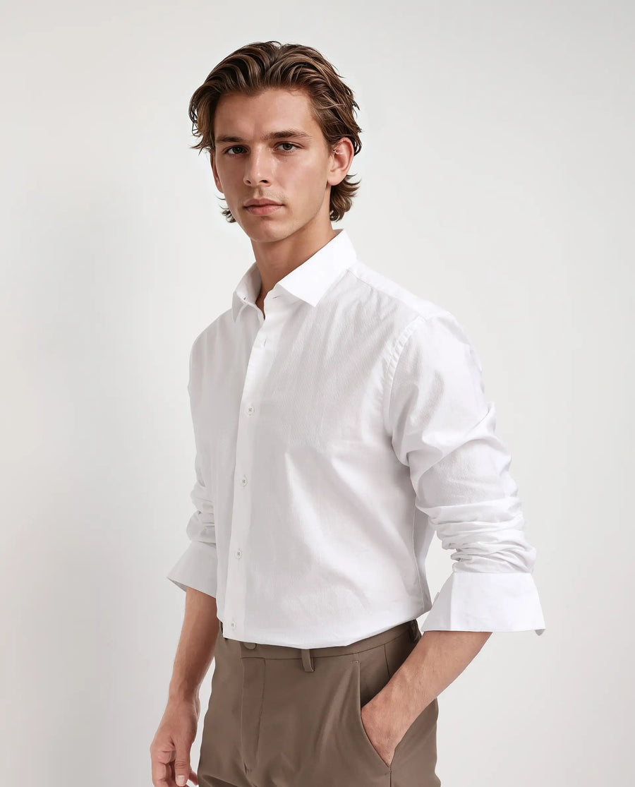 Rare Rabbit Men's Joan White Cotton Plain Regular Fit Full Sleeve Collared Shirt