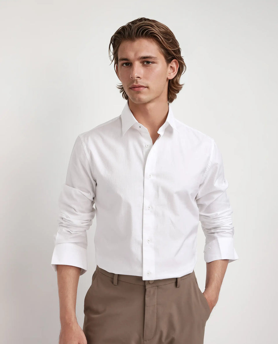 Rare Rabbit Men's Joan White Cotton Plain Regular Fit Full Sleeve Collared Shirt