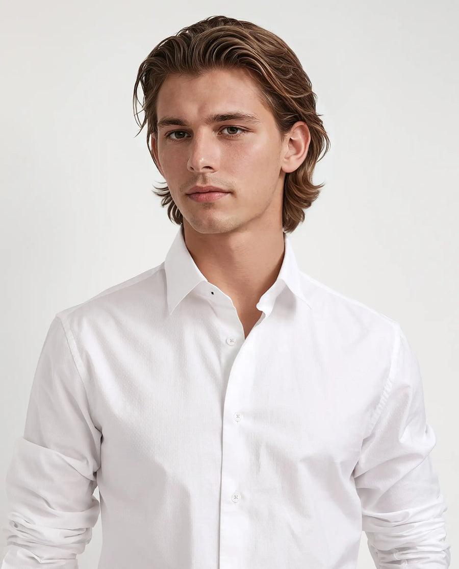 Rare Rabbit Men's Joan White Cotton Plain Regular Fit Full Sleeve Collared Shirt