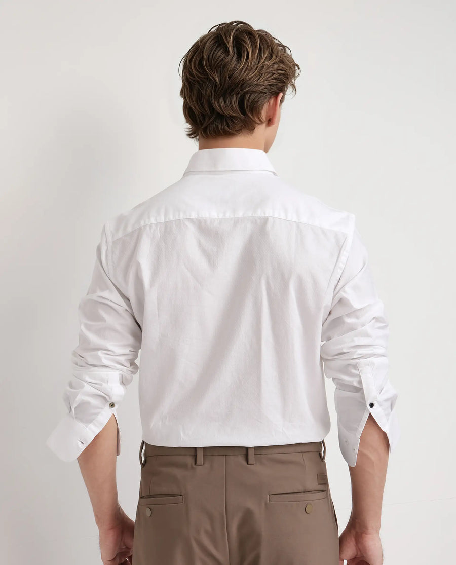 Rare Rabbit Men's Joan White Cotton Plain Regular Fit Full Sleeve Collared Shirt