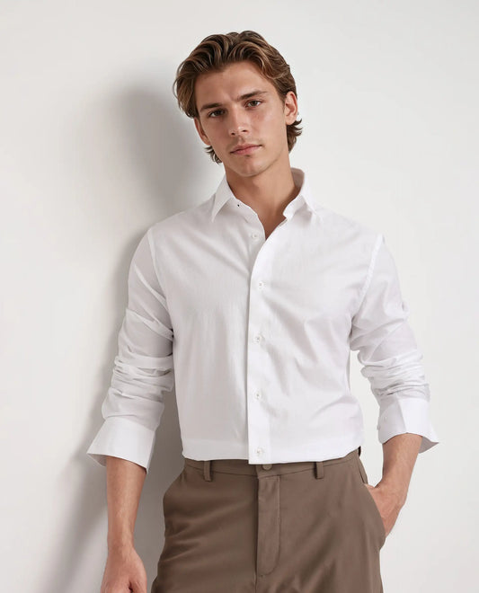 Rare Rabbit Men's Joan White Cotton Plain Regular Fit Full Sleeve Collared Shirt