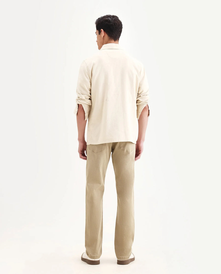 Rare Rabbit Men's Joel-G2 Khaki Cotton Blend Fabric Morris Regular Plain Jeans