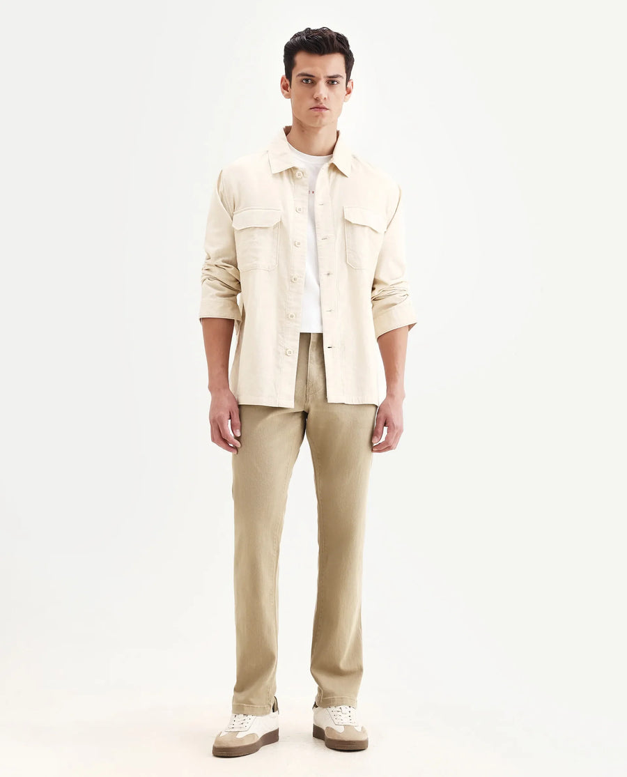 Rare Rabbit Men's Joel-G2 Khaki Cotton Blend Fabric Morris Regular Plain Jeans