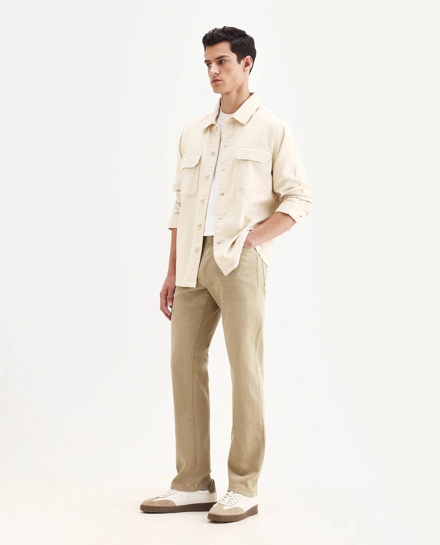 Rare Rabbit Men's Joel-G2 Khaki Cotton Blend Fabric Morris Regular Plain Jeans