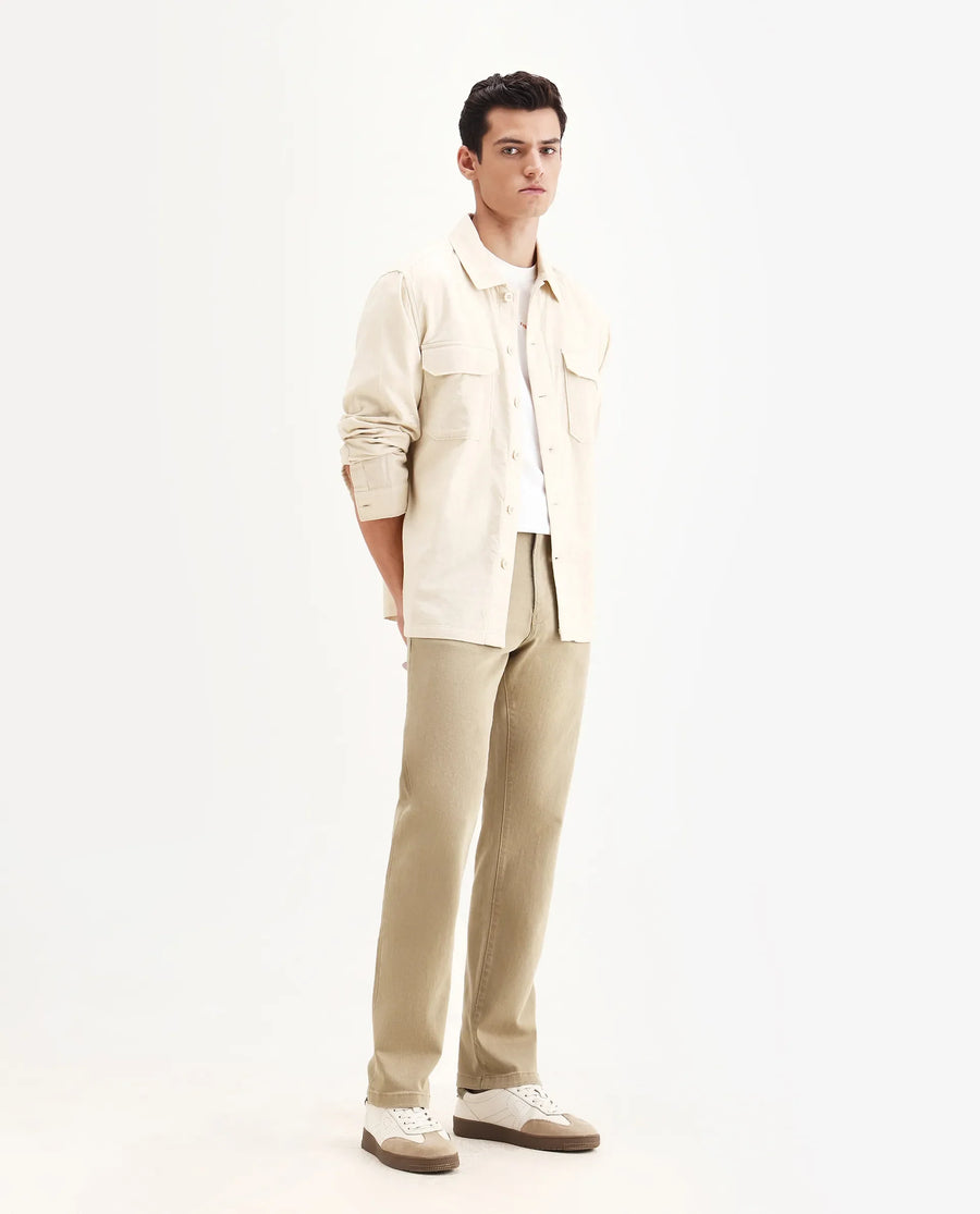 Rare Rabbit Men's Joel-G2 Khaki Cotton Blend Fabric Morris Regular Plain Jeans