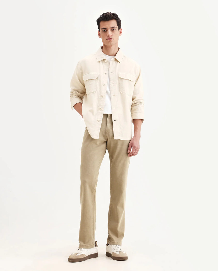 Rare Rabbit Men's Joel-G2 Khaki Cotton Blend Fabric Morris Regular Plain Jeans