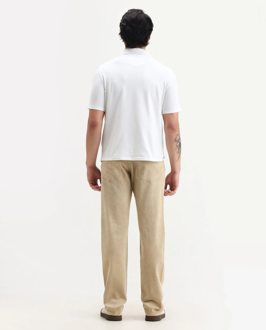 Rare Rabbit Men's Joel-G3 Beige Cotton Blend Fabric Morris Regular Plain Jeans