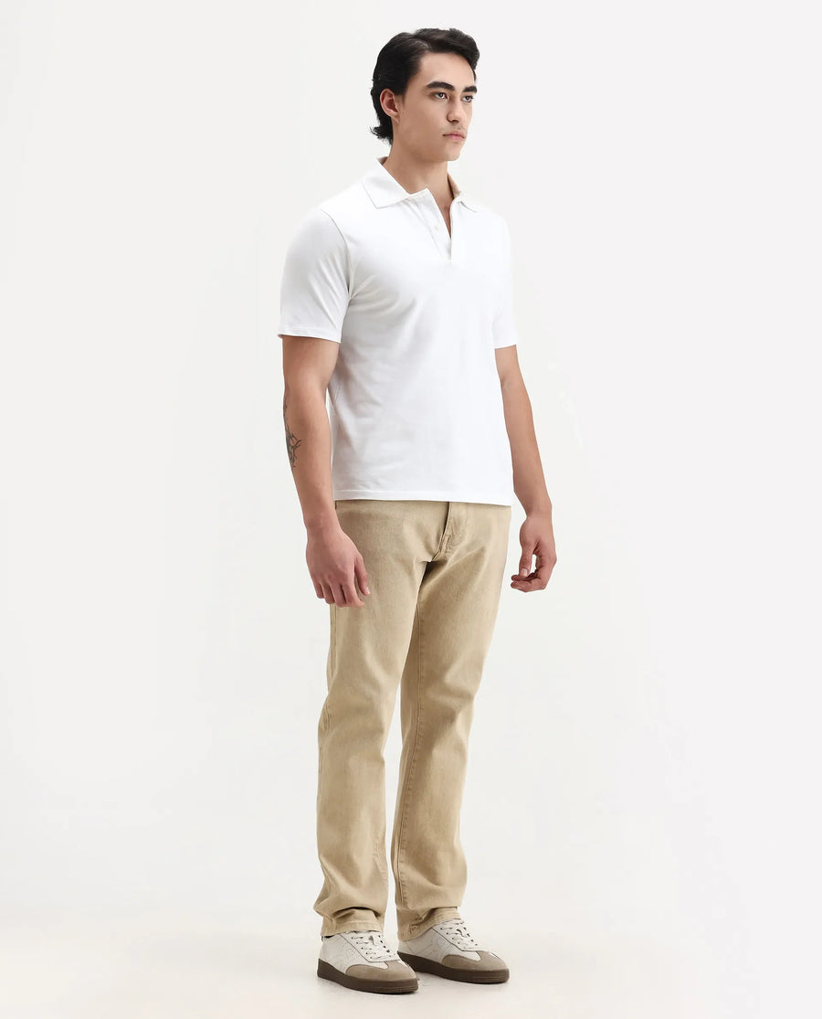 Rare Rabbit Men's Joel-G3 Beige Cotton Blend Fabric Morris Regular Plain Jeans