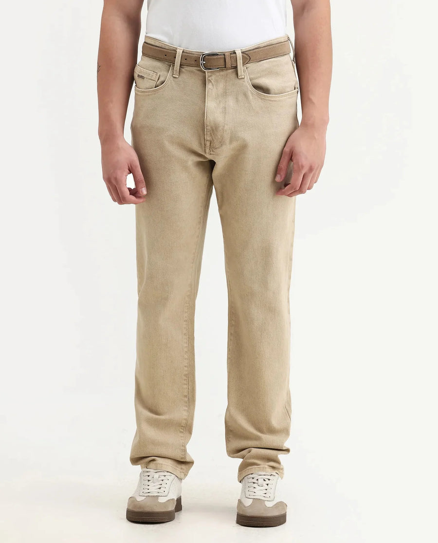 Rare Rabbit Men's Joel-G3 Beige Cotton Blend Fabric Morris Regular Plain Jeans