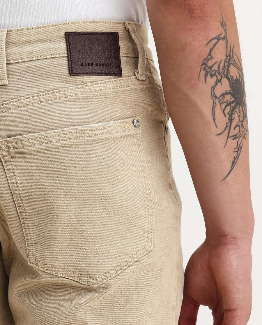 Rare Rabbit Men's Joel-G3 Beige Cotton Blend Fabric Morris Regular Plain Jeans