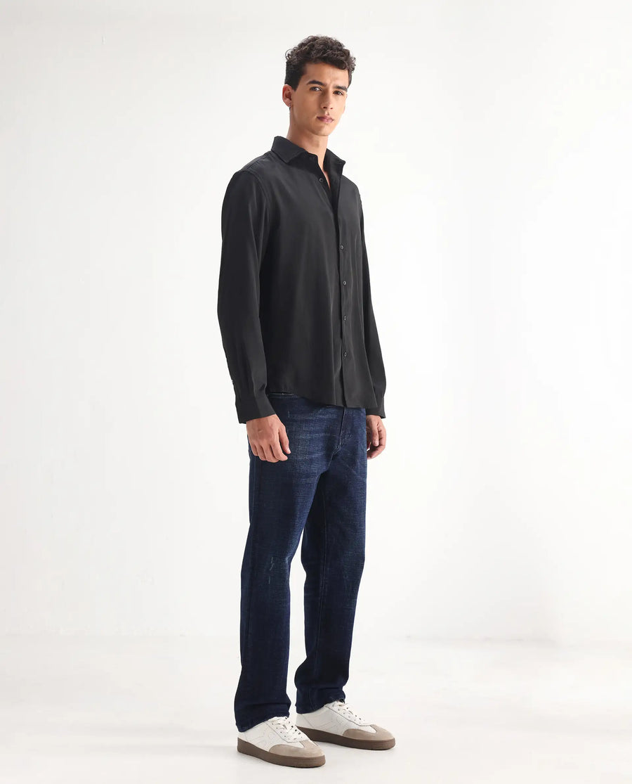 Rare Rabbit Men's Jogg Dark Blue Cotton Blend Plain Morris Regular Fit Jeans