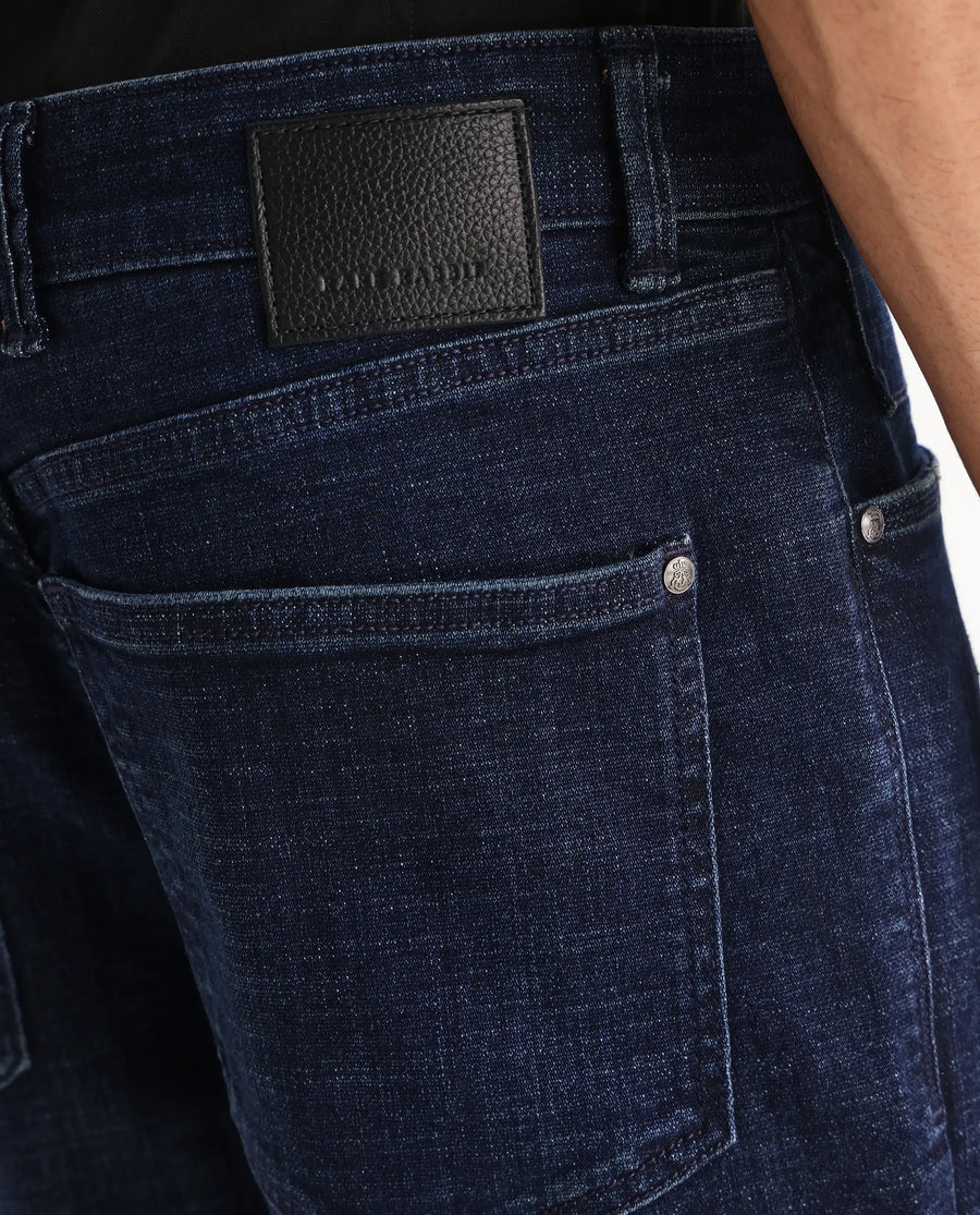 Rare Rabbit Men's Jogg Dark Blue Cotton Blend Plain Morris Regular Fit Jeans
