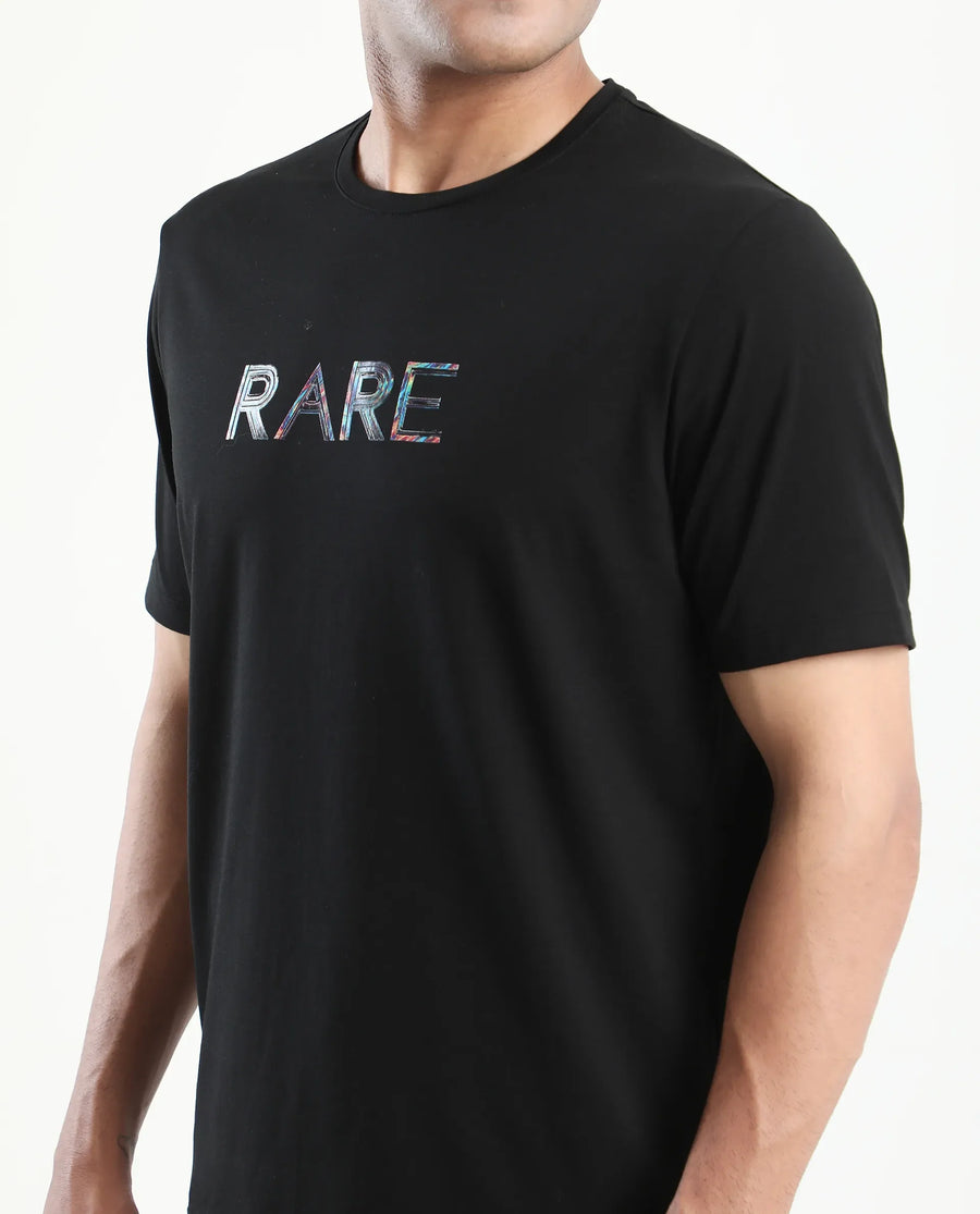 Rare Rabbit Men's Jolt Black Cotton Blend Graphic Print Regular Fit Half Sleeve Crew Neck T-Shirt