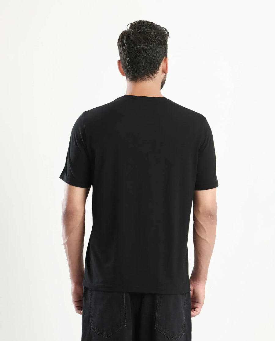 Rare Rabbit Men's Jolt Black Cotton Blend Graphic Print Regular Fit Half Sleeve Crew Neck T-Shirt