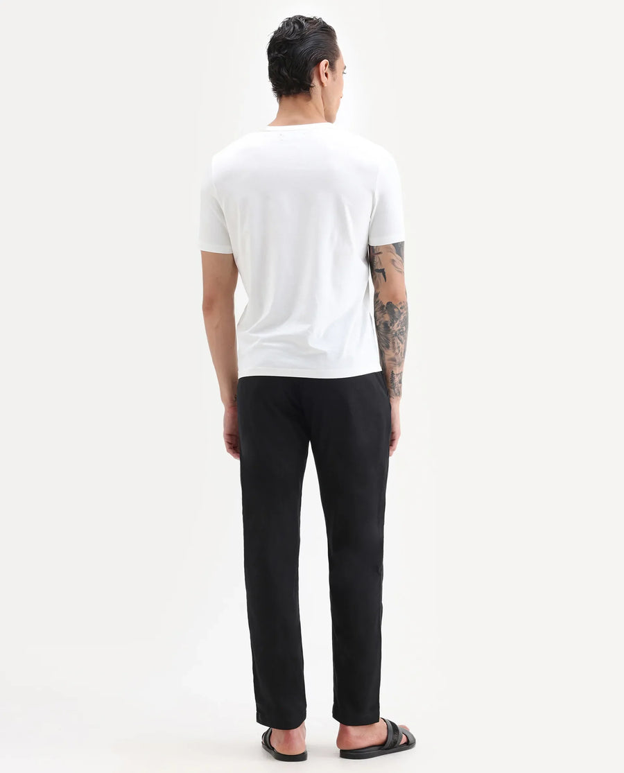 Rare Rabbit Men's Jomo-B Black Linen Blend Plain Regular Fit Trouser