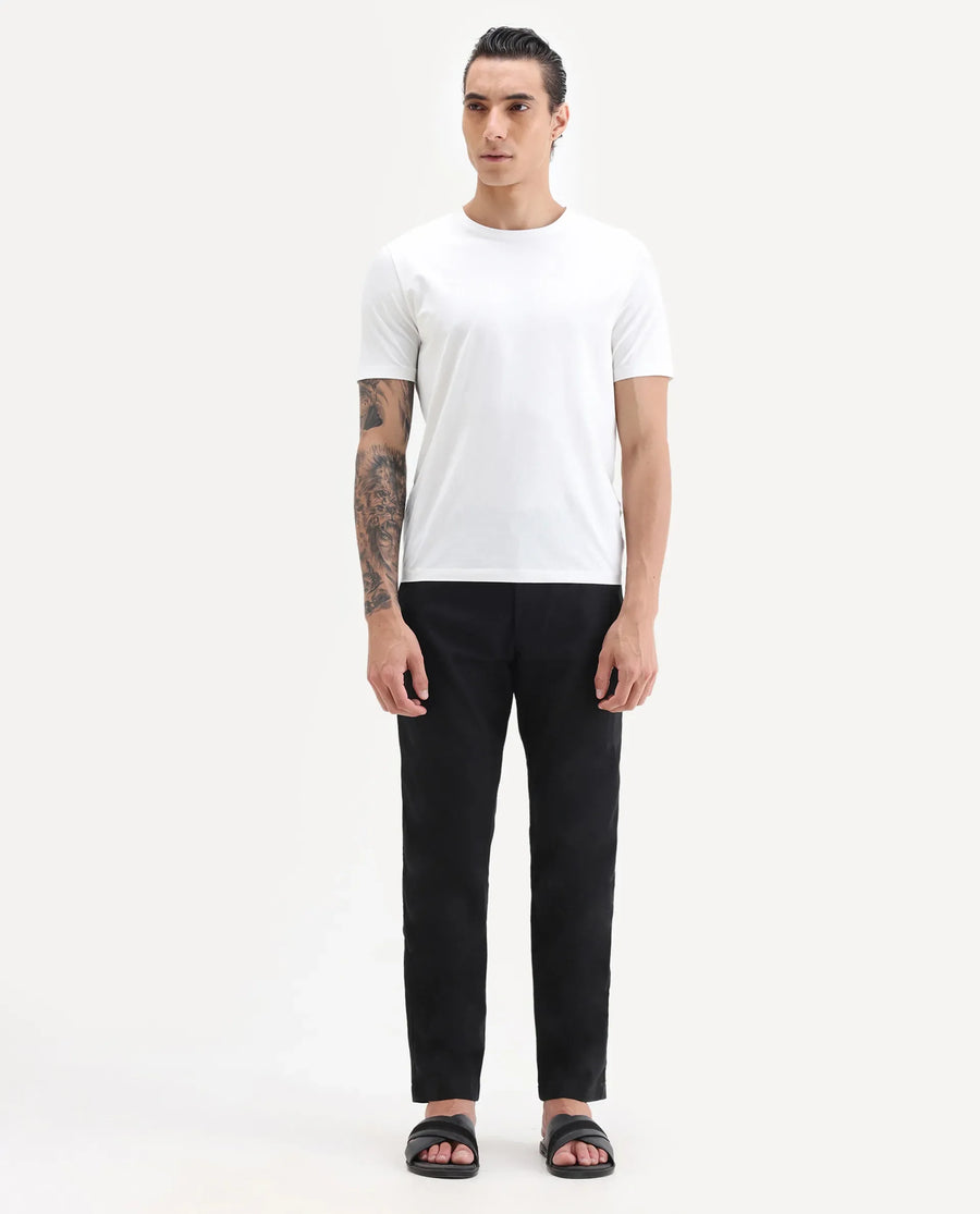 Rare Rabbit Men's Jomo-B Black Linen Blend Plain Regular Fit Trouser