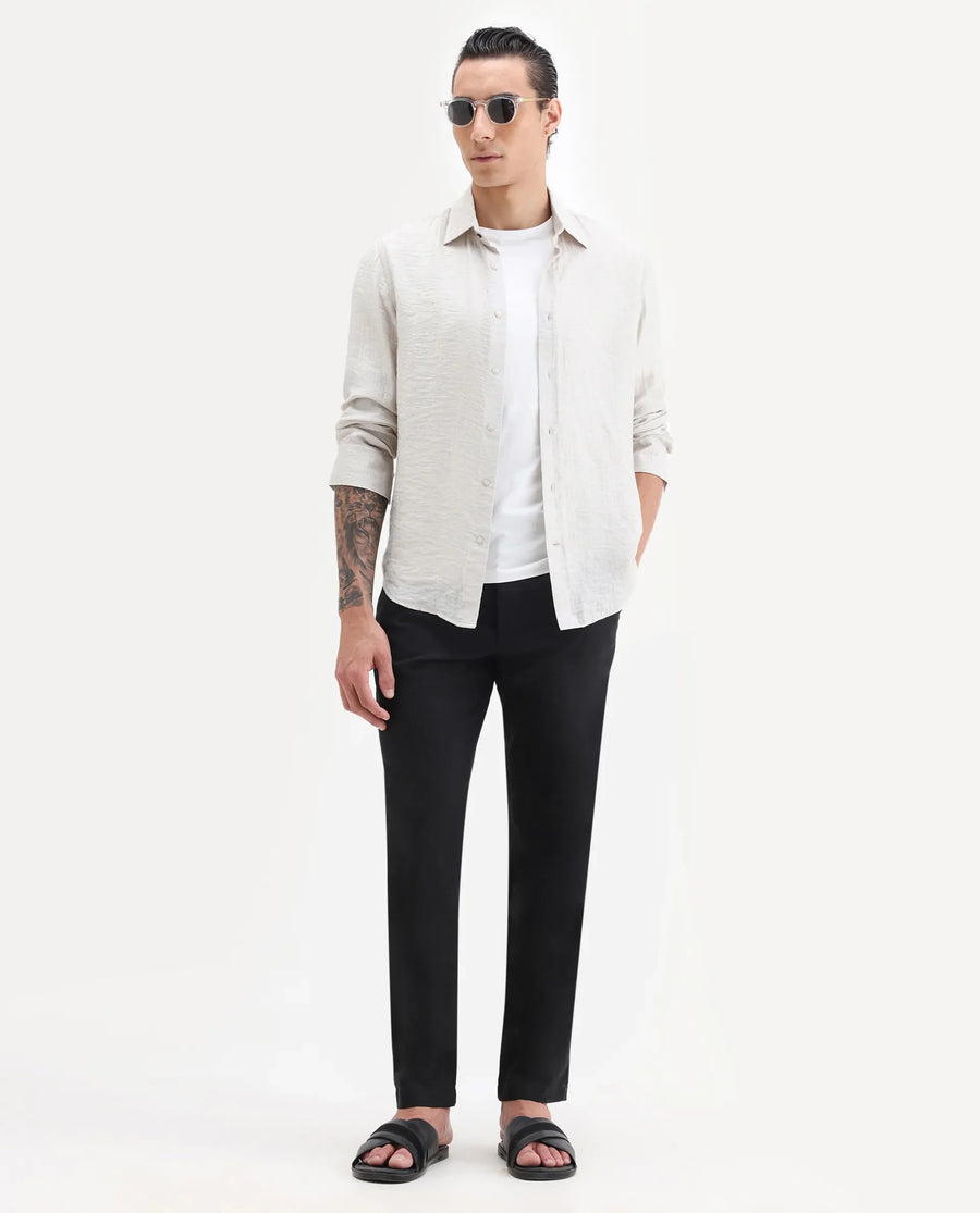 Rare Rabbit Men's Jomo-B Black Linen Blend Plain Regular Fit Trouser