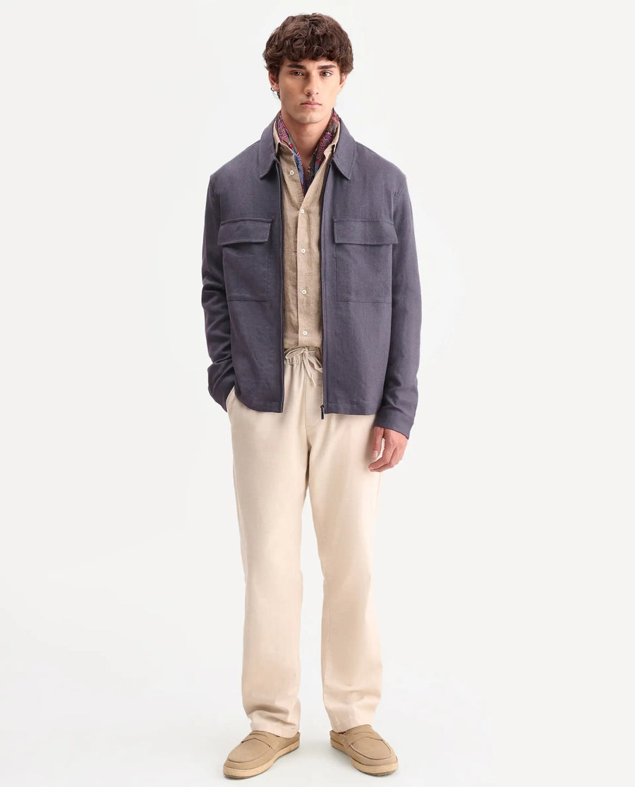 Rare Rabbit Men's Jomo-T-26 Dusky Purple Linen Blend Spread Collar Zipper Regular Plain Shacket