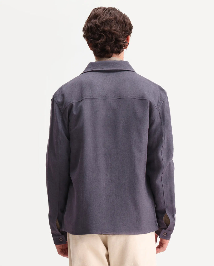 Rare Rabbit Men's Jomo-T-26 Dusky Purple Linen Blend Spread Collar Zipper Regular Plain Shacket