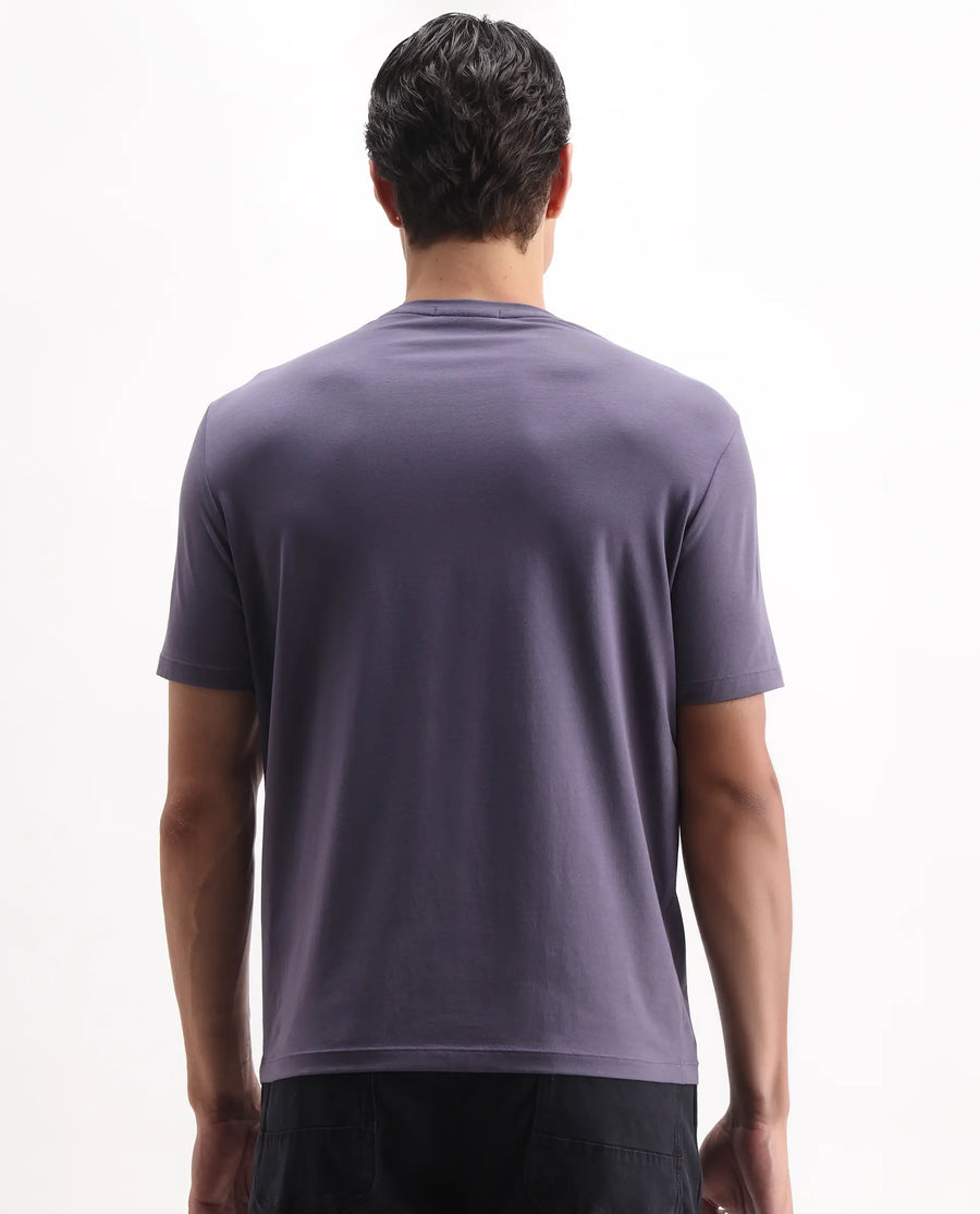 Rare Rabbit Men's Joon Dusky Purple Cotton Blend Graphic Print Regular Fit Half Sleeve Crew Neck T-Shirt