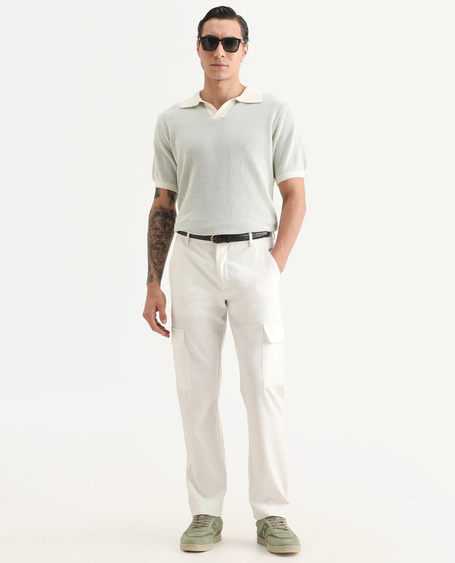Rare Rabbit Men's Jordan Pastel Green Cotton Fabric Full Sleeve Regular Fit Textured Polo