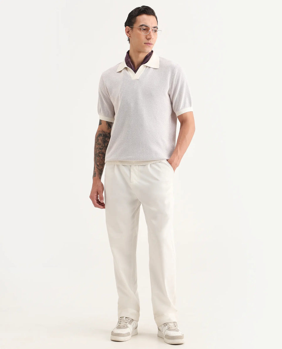 Rare Rabbit Men's Jordan Pastel Purple Cotton Fabric Full Sleeve Regular Fit Textured Polo