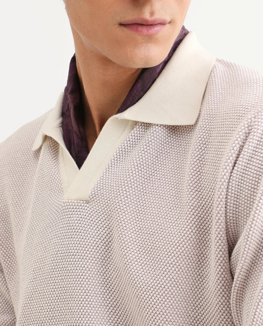 Rare Rabbit Men's Jordan Pastel Purple Cotton Fabric Full Sleeve Regular Fit Textured Polo