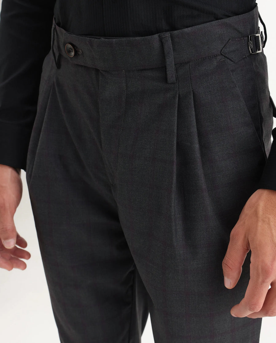 Rare Rabbit Men's Jorin Dark Grey Cotton Plain Relaxed Fit Trouser