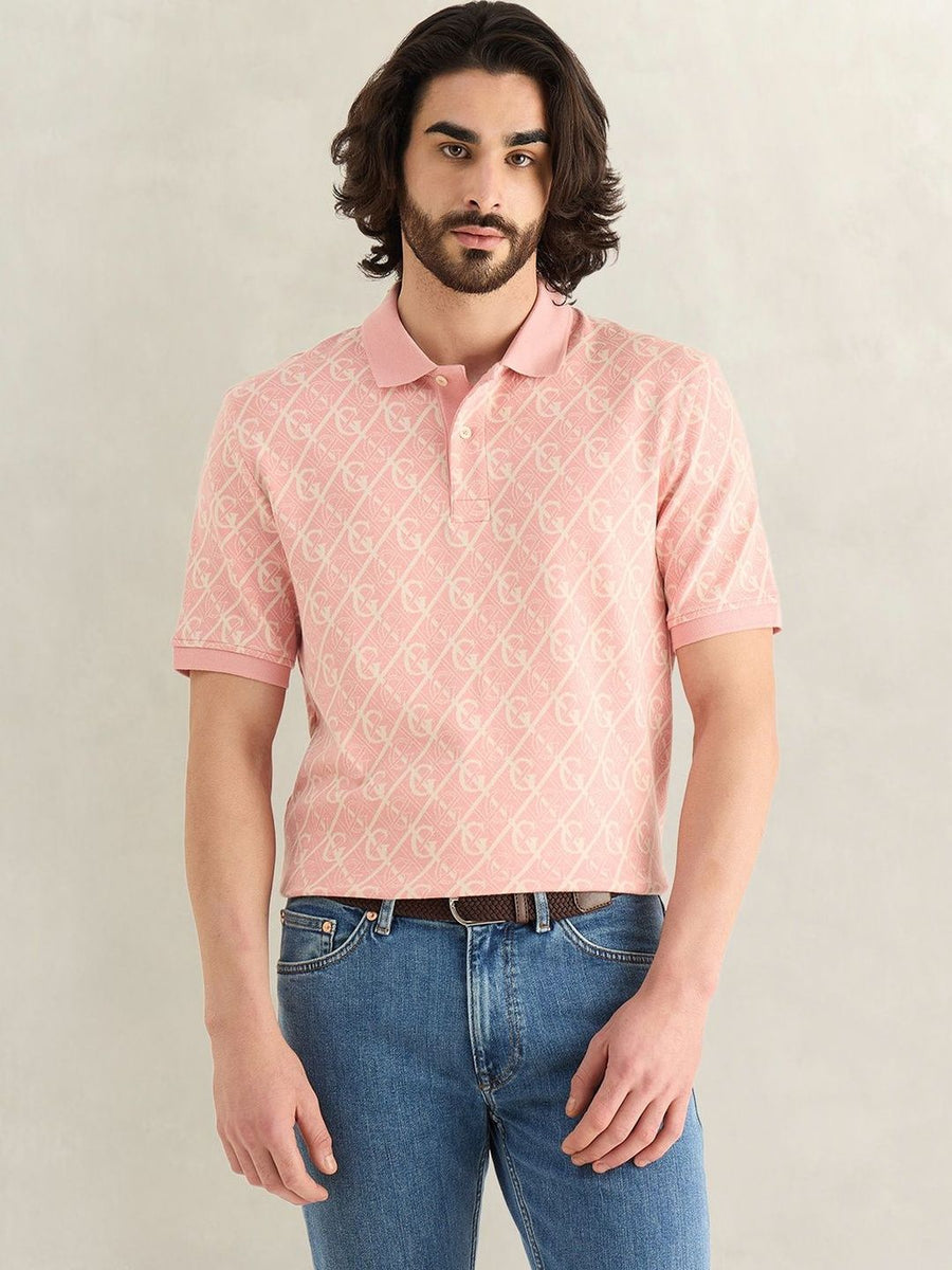 Gant Men Pink Monogram Regular Fit Polo T-Shirt